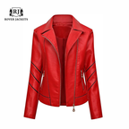 Women's Red Distressed Leather Biker Jacket