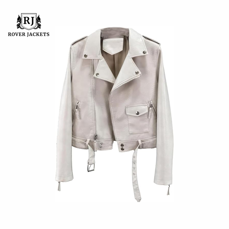 Women's White Biker Leather Jacket