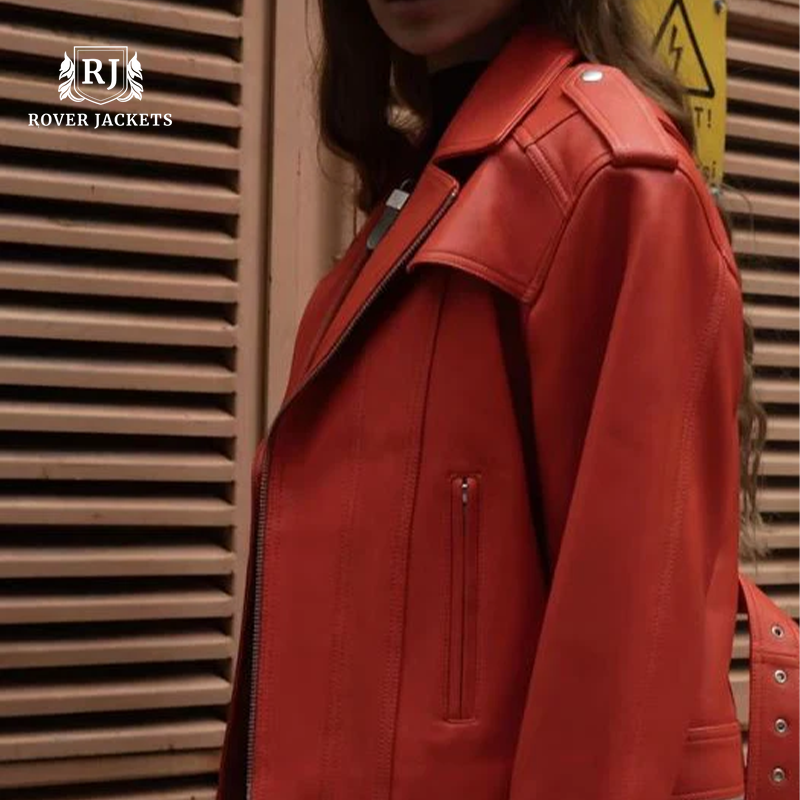 Women's Orange Oversized Leather Jacket