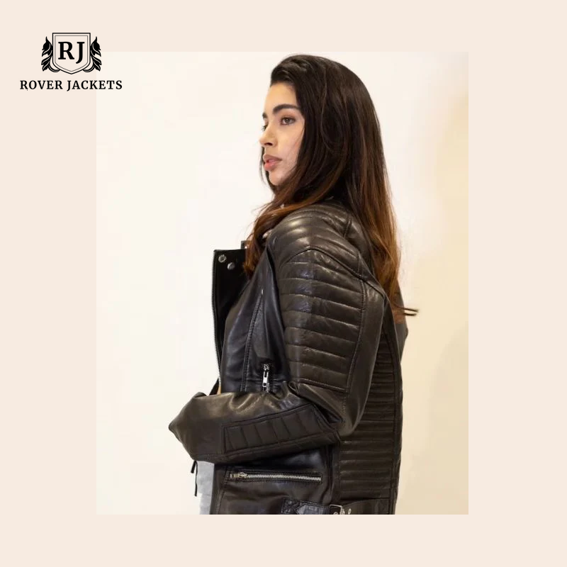 Womens Oversized 90s Quilted Vintage Retro Biker Leather Jacket