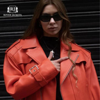 Women's Orange Oversized Leather Jacket