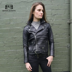 Women's Black Leather Biker Jacket Made Of 100% Real  Leather