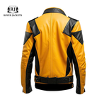 Womens Black and Yellow Moto Rider Leather Jacket