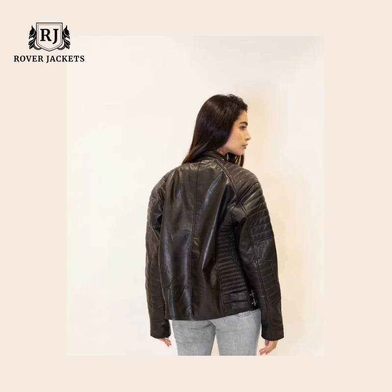 Womens Oversized 90s Quilted Vintage Retro Biker Leather Jacket