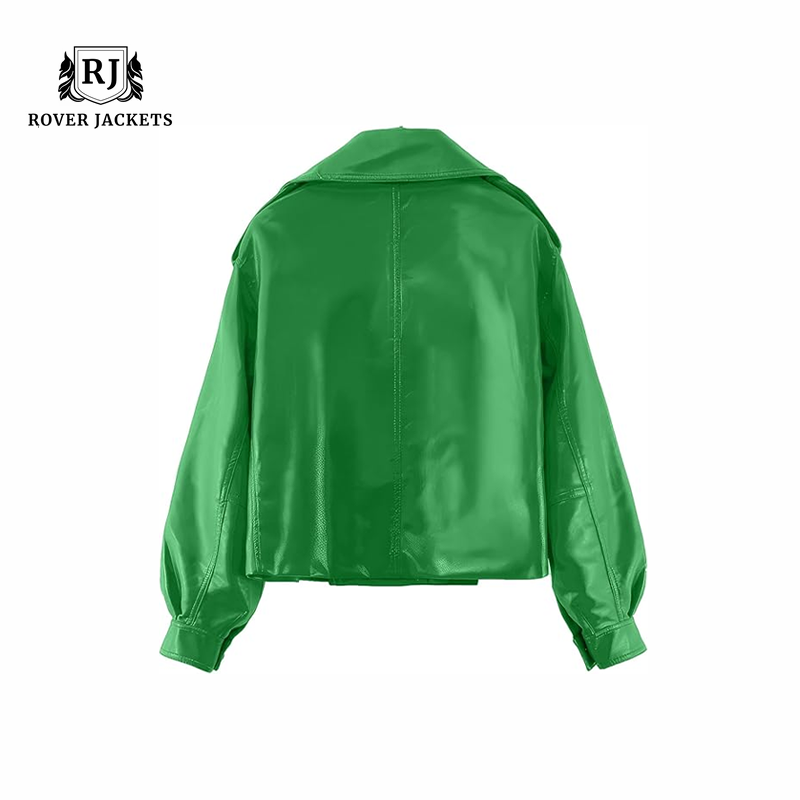 Womens Oversized Green Biker Cafe Racer Leather Jacket