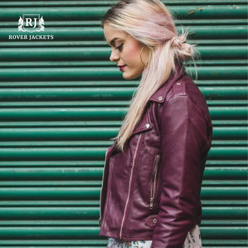 Women's Maroon Leather Biker Jacket