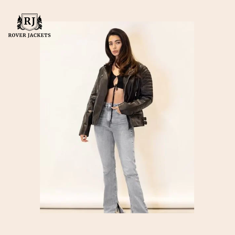 Womens Oversized 90s Quilted Vintage Retro Biker Leather Jacket