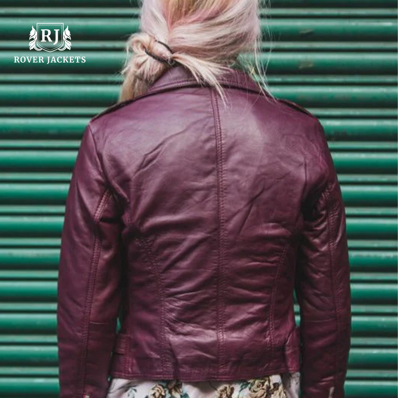 Women's Maroon Leather Biker Jacket
